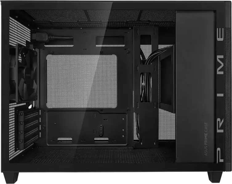 Корпус ASUS Prime AP201 Tempered Glass Edition Mini-Tower, Micro-ATX/Mini-ITX, Сталь и Закаленное Стекло, 33л, Поддержка радиатора 360мм, Черный
