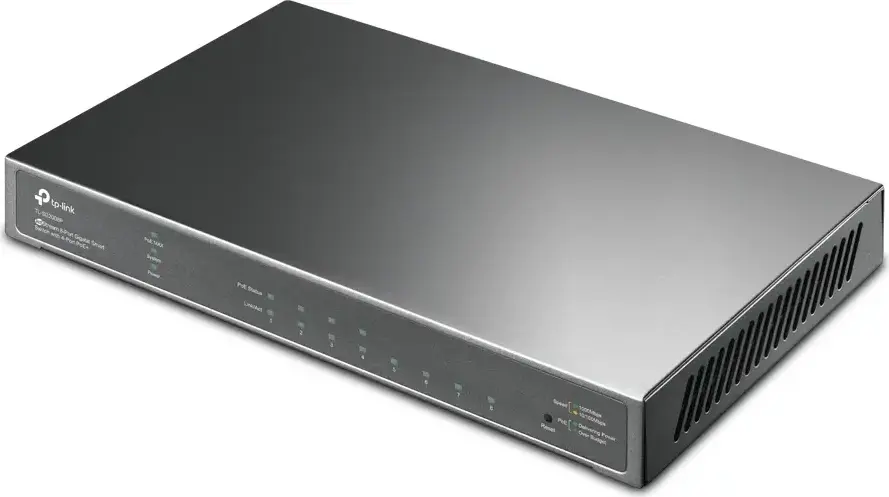 TP-Link TL-SG2008P JetStream Omada Gigabit Smart Switch, 8-Port 10/100/1000Mbps, 4-Port PoE+ 62W Budget, L2+ Management, Fanless Metal Housing, Black