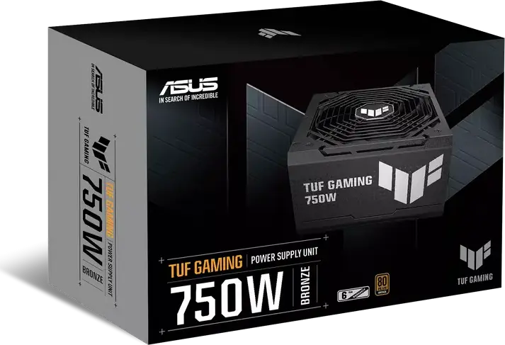 Блок питания ASUS TUF Gaming 750W Bronze, сертификат 80 PLUS Bronze, ATX12V, Active PFC, вентилятор 135 мм, черный, гарантия 6 лет