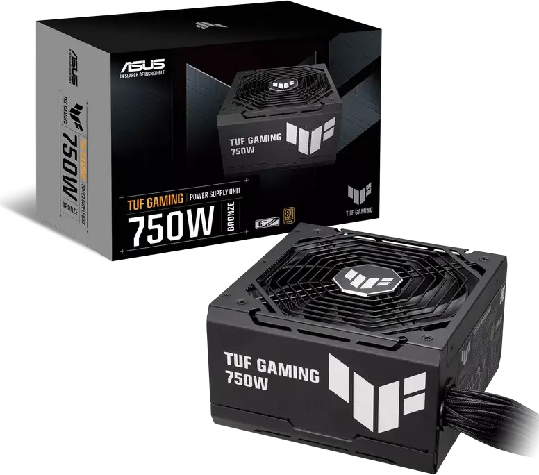 Блок питания ASUS TUF Gaming 750W Bronze, сертификат 80 PLUS Bronze, ATX12V, Active PFC, вентилятор 135 мм, черный, гарантия 6 лет