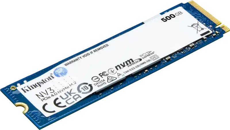 Kingston NV3 M.2 2280 NVMe PCIe 4.0 x4 SSD 500GB, Up to 5,000MB/s Read, 3,000MB/s Write, 3D NAND, SNV3S/500G