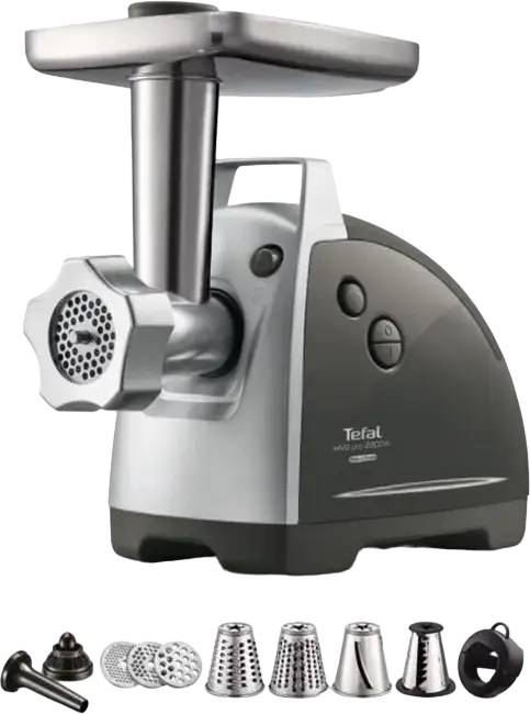 Tefal HV8 Plus NE688837 Meat Grinder 2200W, 4.5 kg/min, Reverse Function, 3 Grinding Plates, 4 Shredding Cones, Kebbe and Sausage Attachments, Black