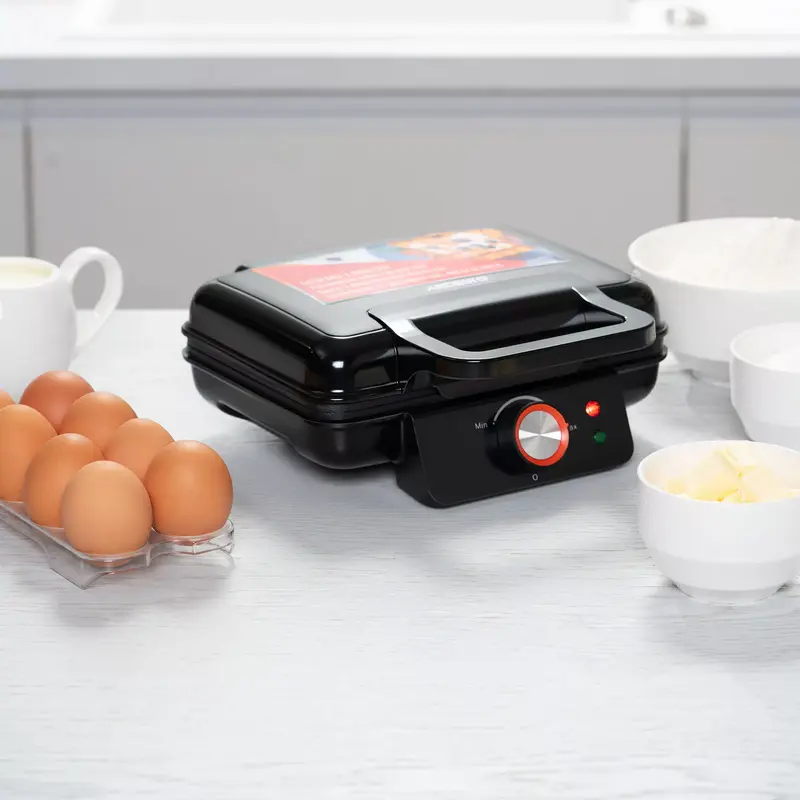 Ardesto SM-L100LWAFFLE Waffle Maker for Thick Rectangular Waffles, 1200W, Non-stick Plates 23x16.8cm, Temperature Control 145-225°C, Black