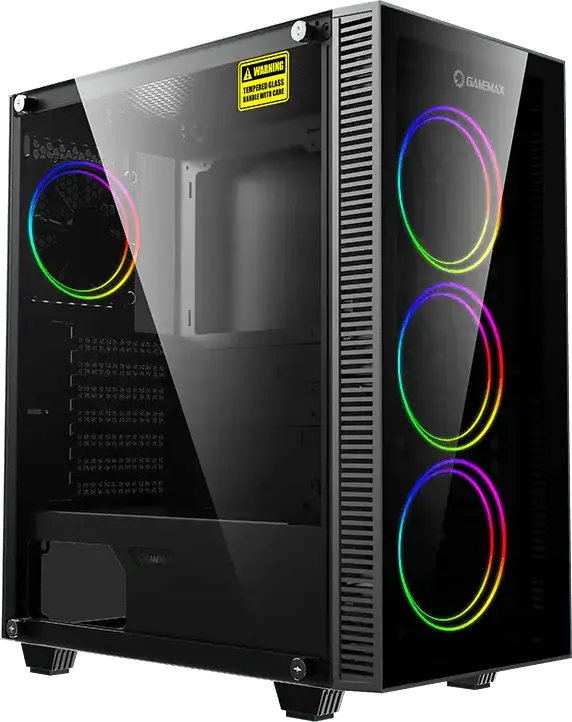 Gamemax Draco XD Midi Tower Gaming Case, Tempered Glass Front and Side Panels, 4x120mm ARGB Fans, E-ATX Support, SPCC Chassis, Black
