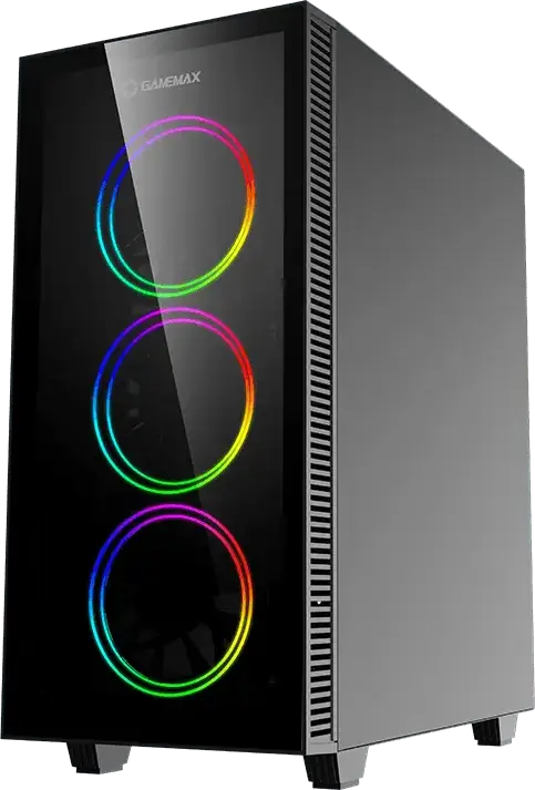 Gamemax Draco XD Midi Tower Gaming Case, Tempered Glass Front and Side Panels, 4x120mm ARGB Fans, E-ATX Support, SPCC Chassis, Black