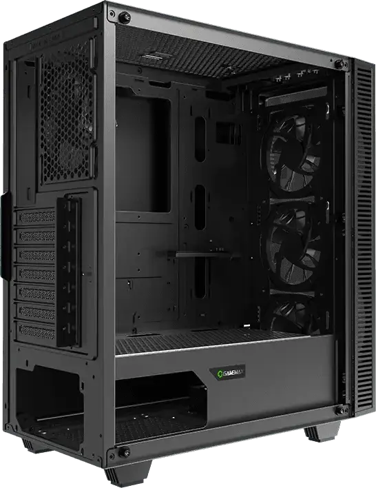 Gamemax Draco XD Midi Tower Gaming Case, Tempered Glass Front and Side Panels, 4x120mm ARGB Fans, E-ATX Support, SPCC Chassis, Black