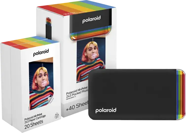Polaroid Hi-Print 2x3 Generation 2 Pocket Photo Printer, Dye Sublimation 4PASS, Bluetooth, 54x86mm Adhesive Photo Paper, Color Depth: Black, Recycled Materials