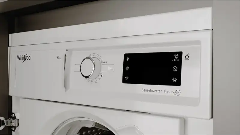 Встраиваемая стиральная машина Whirlpool BI WMWG 81485E EU, загрузка 8 кг, 1400 об/мин, инверторный мотор SenseInverter, FreshCare+, LED-дисплей, Цвет: Белая