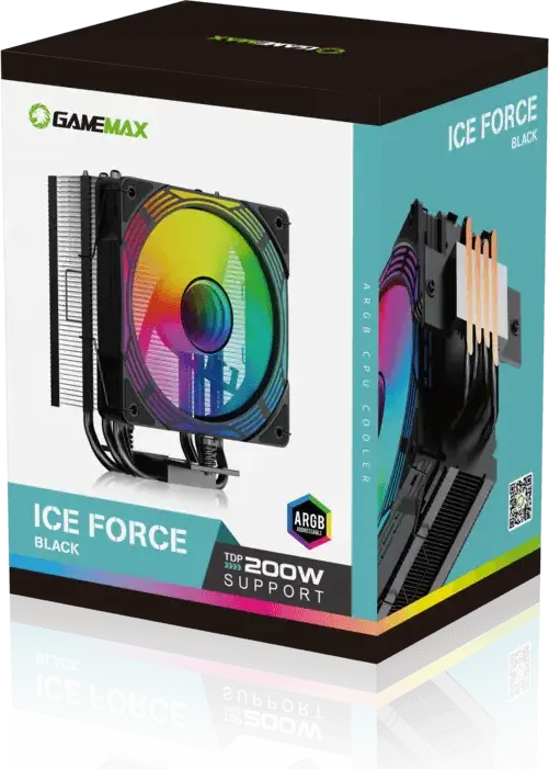 Кулер для процессора Gamemax Ice Force, TDP 200W, 4 тепловые трубки 6мм Direct Touch, 120мм PWM ARGB вентилятор, Infinity Space Light, Intel LGA1851/1700, AMD AM5/AM4