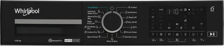 Стирально-сушильная машина Whirlpool WPD 2836W ADS EE, стирка 12кг, сушка 8кг, 1400 об/мин, инверторный двигатель, Auto Dose, HomeWhiz, 6th Sense, белая