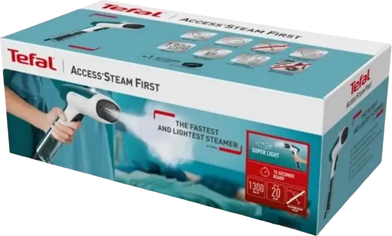 Fier de calcat cu abur vertical Tefal Access Steam First DT6131E0, Putere 1300W, Debit Abur 20g/min, Rezervor 70ml, Incalzire Rapida 15s, cu Perie Textil