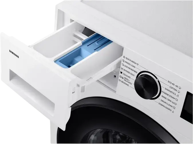 Samsung WW90CGC0EDAELE Front-Load Washing Machine, 9 kg Capacity, Energy Class A, 1400 rpm, Digital Inverter, Hygiene Steam, SmartThings, White/Black