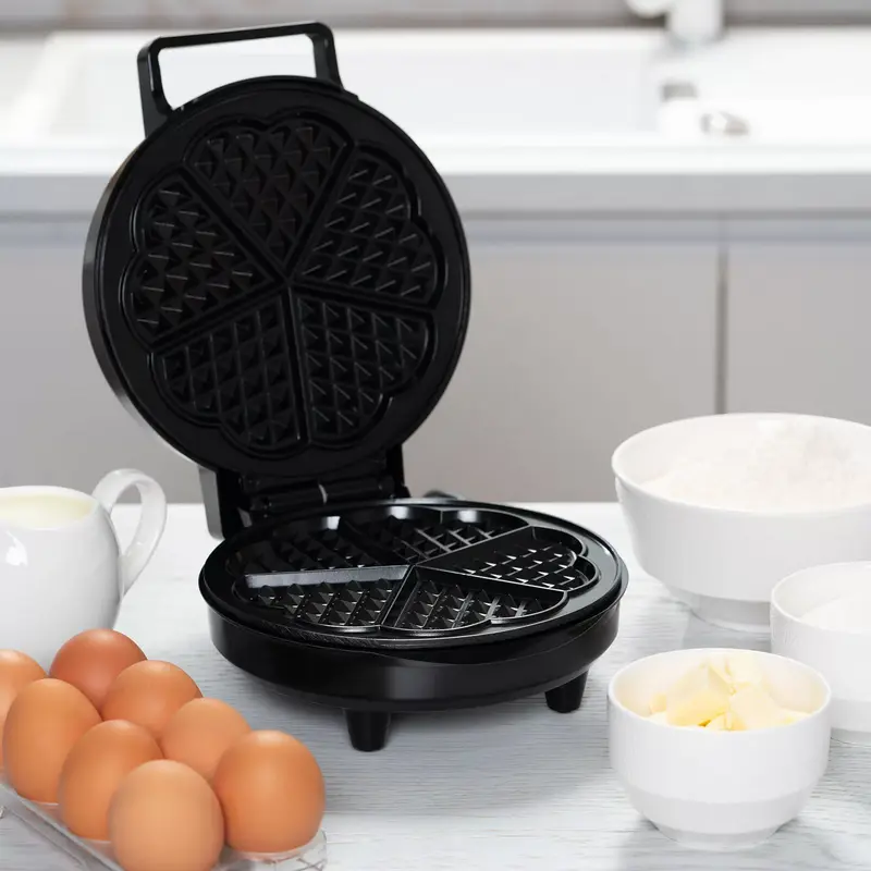 aparat de waffle Ardesto SM-L100RHEART, 1200W, Plate Antiaderente in Forma de Inima, 19cm, Termostat Automat, Protectie la Supraincalzire, Negru