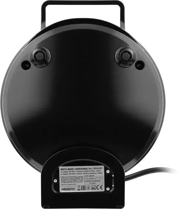aparat de waffle Ardesto SM-L100RHEART, 1200W, Plate Antiaderente in Forma de Inima, 19cm, Termostat Automat, Protectie la Supraincalzire, Negru