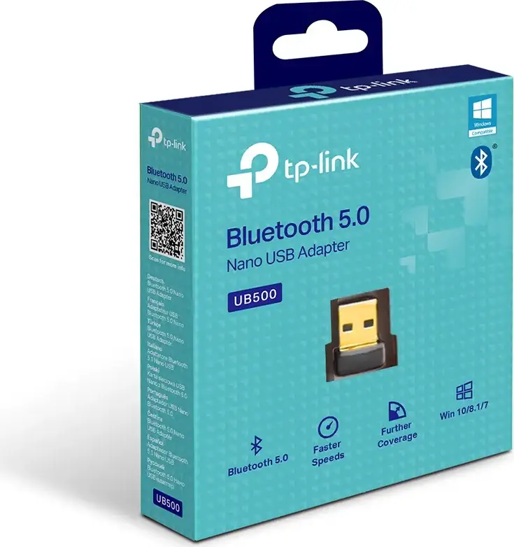 Adaptor USB Nano TP-Link UB500 Bluetooth 5.0, Compatibilitate Retro Bluetooth 4.0/3.0/2.1/2.0/1.1, Interfață USB 2.0, pentru Windows 11/10/8.1/7