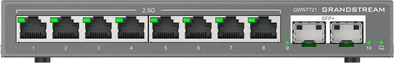 Grandstream GWN7721 Layer 2 Lite Managed Switch, 8x 2.5G Gigabit Ethernet Ports, 2x 10G SFP+ Slots, 80 Gbps Switching Capacity, GDMS Cloud Management