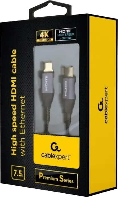 Cablu HDMI Cablexpert CCBP-HDMI-7.5M Seria Premium High Speed cu Ethernet, 4K UHD @60Hz, Cuplu Impletit, 7.5m, Negru