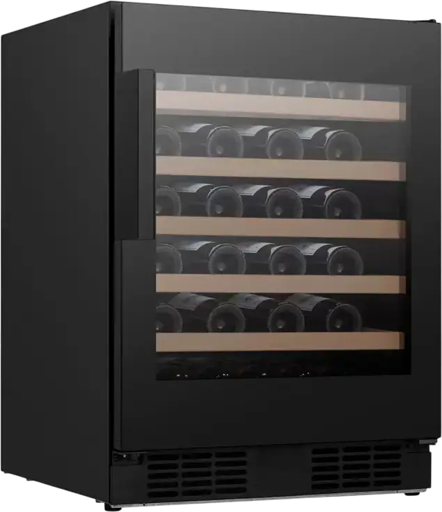 Răcitor de vin Hisense RW3N132GSLF Liber, Capacitate 137L pentru 46 Sticle, Negru Inox și Sticlă, Wi-Fi, Protecție UV, Afișaj LED, Înălțime 81.9cm