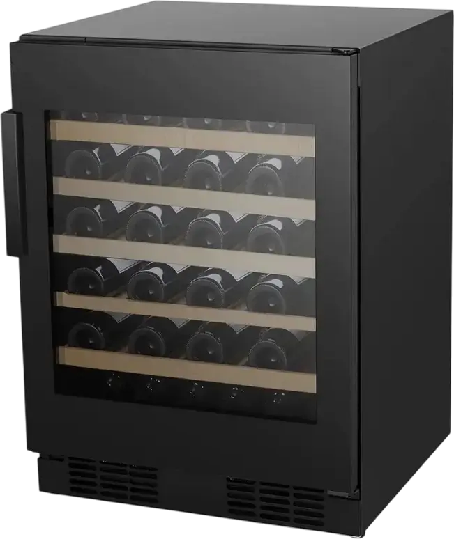 Răcitor de vin Hisense RW3N132GSLF Liber, Capacitate 137L pentru 46 Sticle, Negru Inox și Sticlă, Wi-Fi, Protecție UV, Afișaj LED, Înălțime 81.9cm