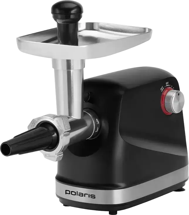 Polaris PMG 2582 Meat Grinder, 2500W, 2.7 kg/min Capacity, 3 Grinding Discs, Reverse Function, Overload Protection, with Sausage Attachment, Black