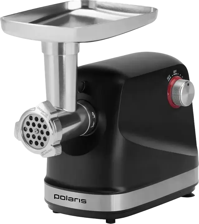 Polaris PMG 2582 Meat Grinder, 2500W, 2.7 kg/min Capacity, 3 Grinding Discs, Reverse Function, Overload Protection, with Sausage Attachment, Black