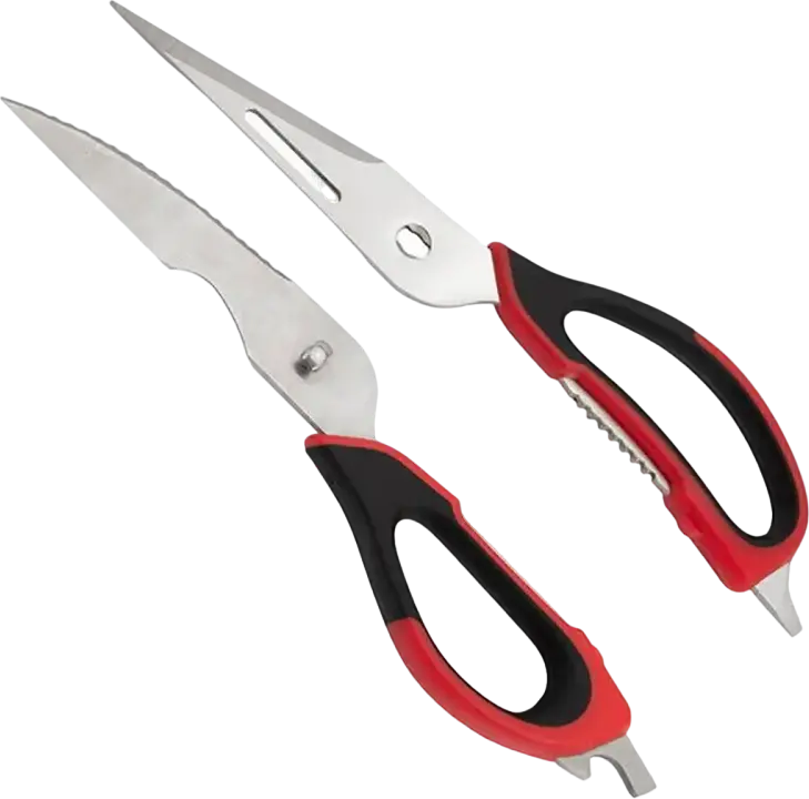 Resto Atlas 95325 Multifunctional 9-in-1 Kitchen Scissors, Stainless Steel Blades, Fish Scaler, Nut Cracker, Bottle and Can Opener, Black/Red