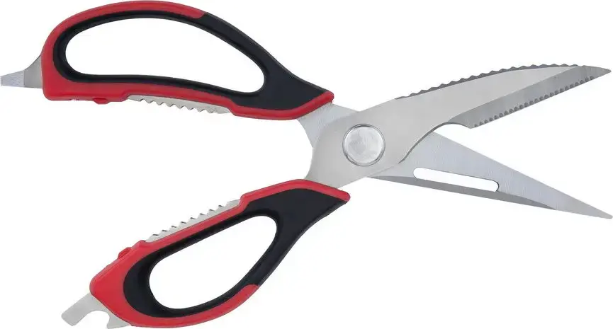 Resto Atlas 95325 Multifunctional 9-in-1 Kitchen Scissors, Stainless Steel Blades, Fish Scaler, Nut Cracker, Bottle and Can Opener, Black/Red