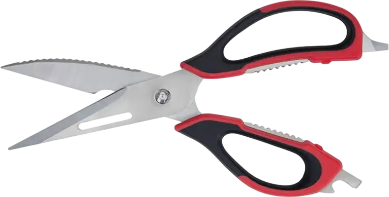 Resto Atlas 95325 Multifunctional 9-in-1 Kitchen Scissors, Stainless Steel Blades, Fish Scaler, Nut Cracker, Bottle and Can Opener, Black/Red