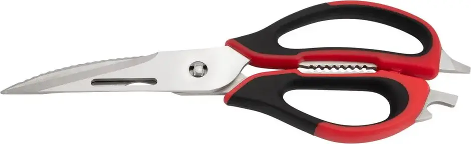 Resto Atlas 95325 Multifunctional 9-in-1 Kitchen Scissors, Stainless Steel Blades, Fish Scaler, Nut Cracker, Bottle and Can Opener, Black/Red