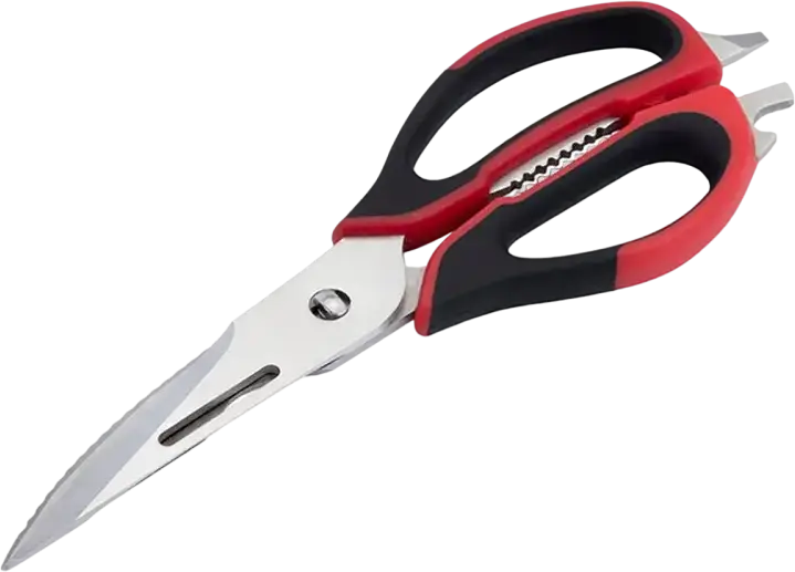Resto Atlas 95325 Multifunctional 9-in-1 Kitchen Scissors, Stainless Steel Blades, Fish Scaler, Nut Cracker, Bottle and Can Opener, Black/Red