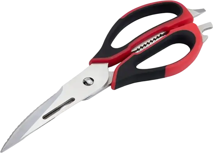 Resto Atlas 95325 Multifunctional 9-in-1 Kitchen Scissors, Stainless Steel Blades, Fish Scaler, Nut Cracker, Bottle and Can Opener, Black/Red