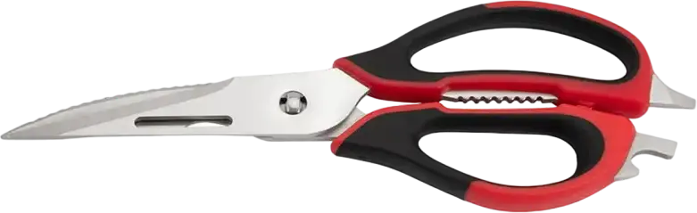 Resto Atlas 95325 Multifunctional 9-in-1 Kitchen Scissors, Stainless Steel Blades, Fish Scaler, Nut Cracker, Bottle and Can Opener, Black/Red