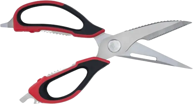 Resto Atlas 95325 Multifunctional 9-in-1 Kitchen Scissors, Stainless Steel Blades, Fish Scaler, Nut Cracker, Bottle and Can Opener, Black/Red