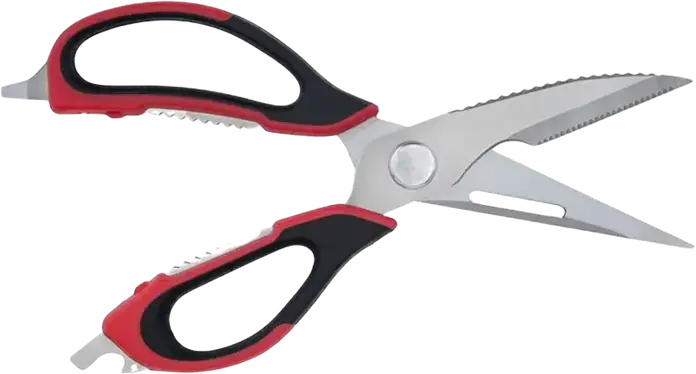 Resto Atlas 95325 Multifunctional 9-in-1 Kitchen Scissors, Stainless Steel Blades, Fish Scaler, Nut Cracker, Bottle and Can Opener, Black/Red