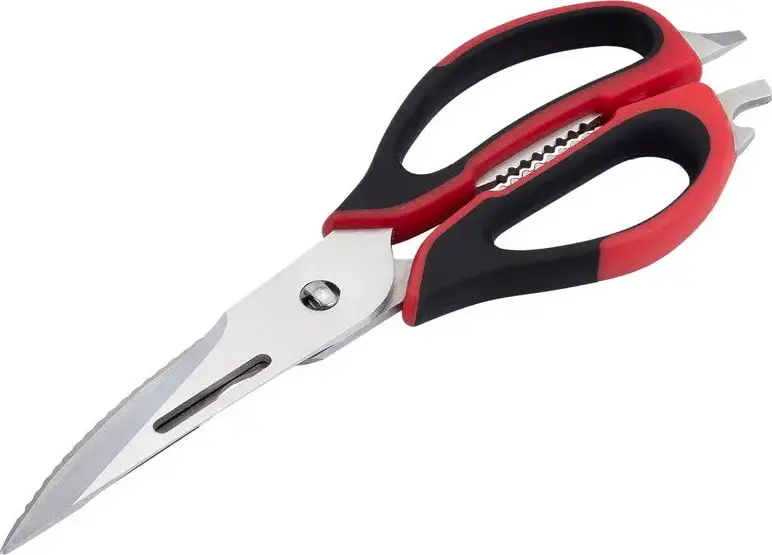 Resto Atlas 95325 Multifunctional 9-in-1 Kitchen Scissors, Stainless Steel Blades, Fish Scaler, Nut Cracker, Bottle and Can Opener, Black/Red