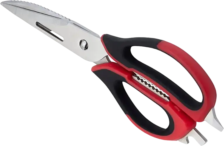 Resto Atlas 95325 Multifunctional 9-in-1 Kitchen Scissors, Stainless Steel Blades, Fish Scaler, Nut Cracker, Bottle and Can Opener, Black/Red