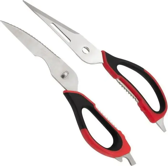 Resto Atlas 95325 Multifunctional 9-in-1 Kitchen Scissors, Stainless Steel Blades, Fish Scaler, Nut Cracker, Bottle and Can Opener, Black/Red
