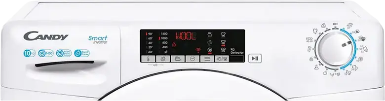 Стиральная машина Candy CS 1410TXME/1-S с фронтальной загрузкой, 10 кг, 1400 об/мин, класс энергоэффективности A, инверторный двигатель Smart Inverter, 16 программ, LED-дисплей, белая