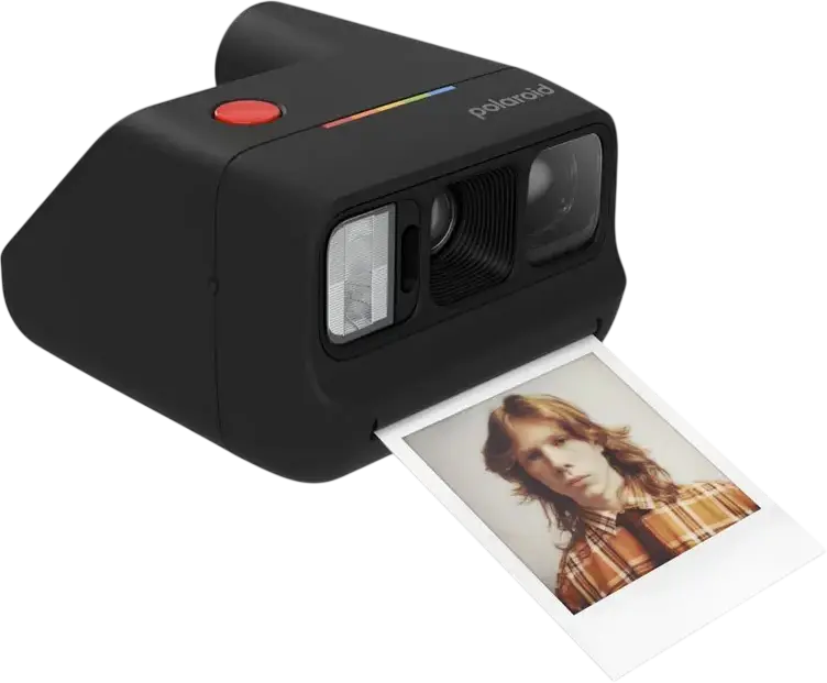 Polaroid Go Generation 3 Instant Camera, Black, Xenon Flash, USB Type-C, Selfie Mirror, Self-Timer, Double Exposure Mode, with Wrist Strap