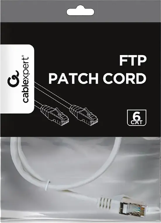 Cablu Patch Cord Cablexpert PP6 Cat6 FTP, 0.5m, RJ45, Ecranat cu Folie, 250 MHz, AWG 26 CCA, Contacte Platinate, Alb