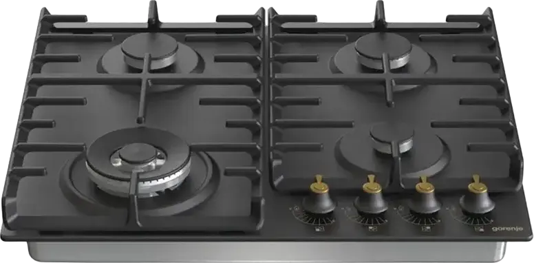 Газовая варочная панель Gorenje GW 642 CLB Classico, 60см, 4 конфорки с WOK-горелкой 4.05кВт, чугунные решетки, золотистые ручки, система Gas-Control, черная