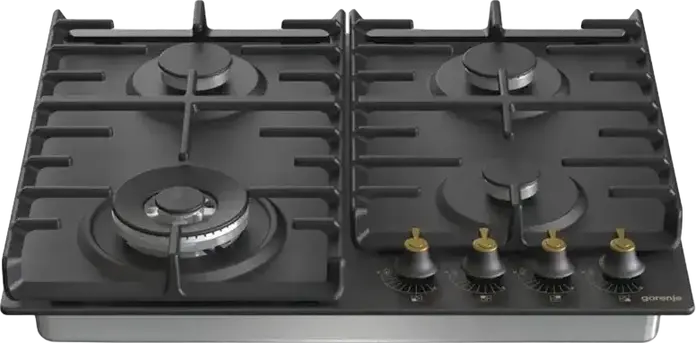 Газовая варочная панель Gorenje GW 642 CLB Classico, 60см, 4 конфорки с WOK-горелкой 4.05кВт, чугунные решетки, золотистые ручки, система Gas-Control, черная