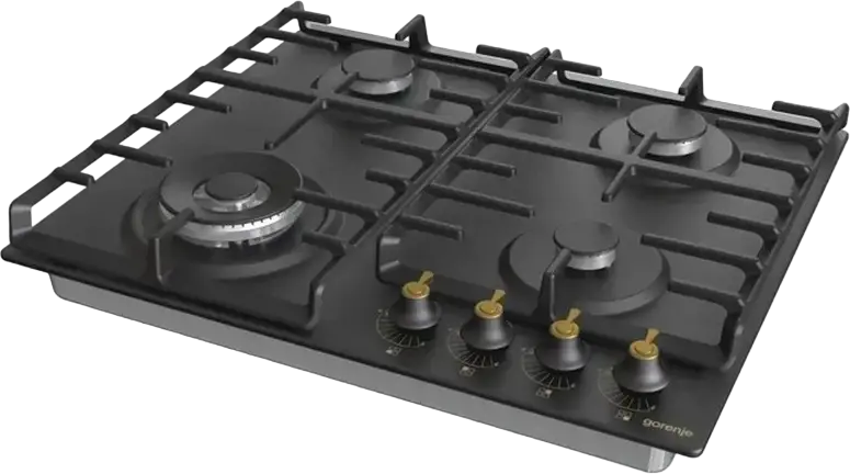 Газовая варочная панель Gorenje GW 642 CLB Classico, 60см, 4 конфорки с WOK-горелкой 4.05кВт, чугунные решетки, золотистые ручки, система Gas-Control, черная