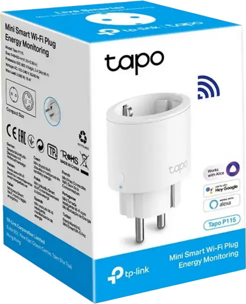 Умная мини-розетка Wi-Fi TP-Link Tapo P115, 16А 3680Вт макс. нагрузка, мониторинг энергопотребления, удаленное управление, поддержка Alexa и Google Assistant, белая