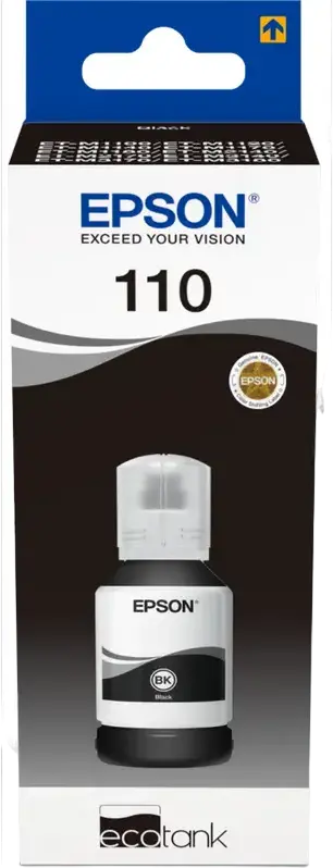 Чернила Epson 110 EcoTank Black Пигментные C13T03P14A, 120мл, ресурс 6000 страниц, устойчивость к воде и выцветанию для M1100 M1120 M1140 M1170 M1180 M2110 M2120 M2140 M2170 M3140 M3170 M3180