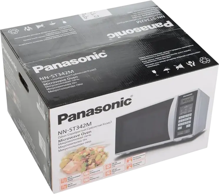 Cuptor cu Microunde Panasonic NN-ST342MZUE, Independent, Capacitate 25L, Putere 800W, 9 Programe Automate, Control Tactil, Interior Email, Argintiu/Negru