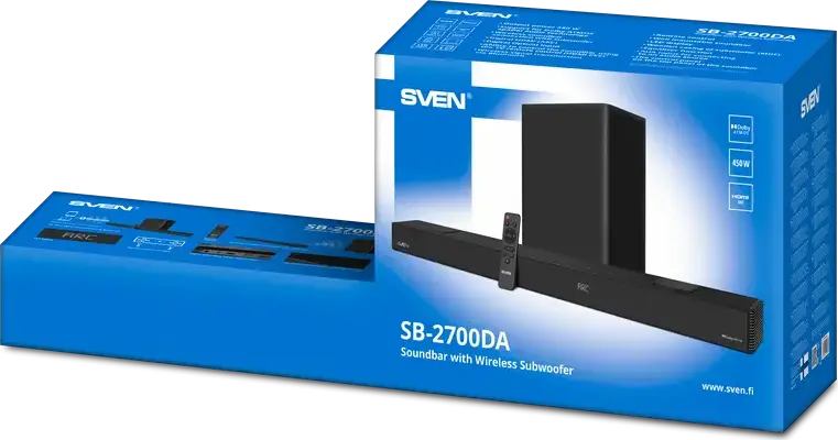SVEN SB-2700DA Soundbar 5.1.2 CH cu Subwoofer Wireless, 450W RMS, Dolby Atmos, HDMI ARC, Bluetooth, Optic, Display LED, Negru
