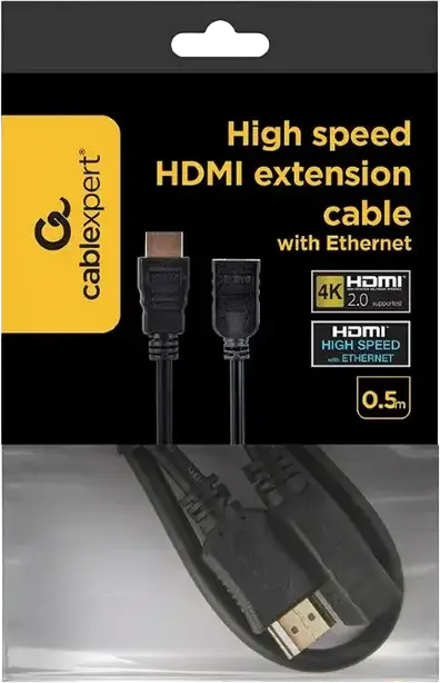 Cablu Extensie HDMI Cablexpert CC-HDMI4X-0.5M, 4K 60Hz Ultra HD, HDMI 2.0 High Speed cu Ethernet, Male la Female, 0.5m, Negru