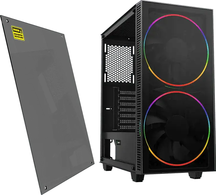 Gamemax Black Hole Midi ATX Tower Case, Tempered Glass Side Panel, 2 x 200mm ARGB Fans, RGB Controller, ATX/M-ATX/ITX Support, Black