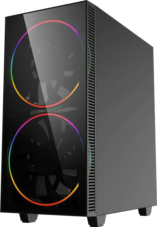 Gamemax Black Hole Midi ATX Tower Case, Tempered Glass Side Panel, 2 x 200mm ARGB Fans, RGB Controller, ATX/M-ATX/ITX Support, Black